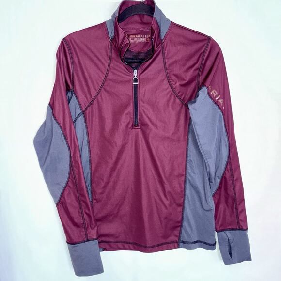 Ariat TEK Sunstopper 3.0 1/4 Zip Baselayer Burgundy & Grey Women’s Size SMALL - Picture 1 of 10